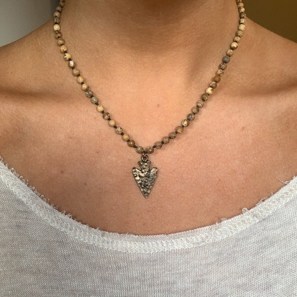 Wooden Beaded Arrow Head Necklace